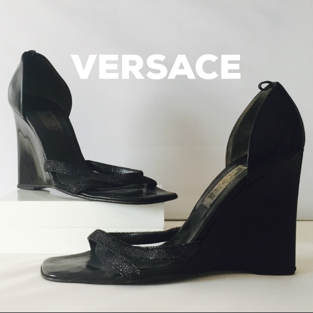 Gianni Versace Black Wedge Heels. Vintage